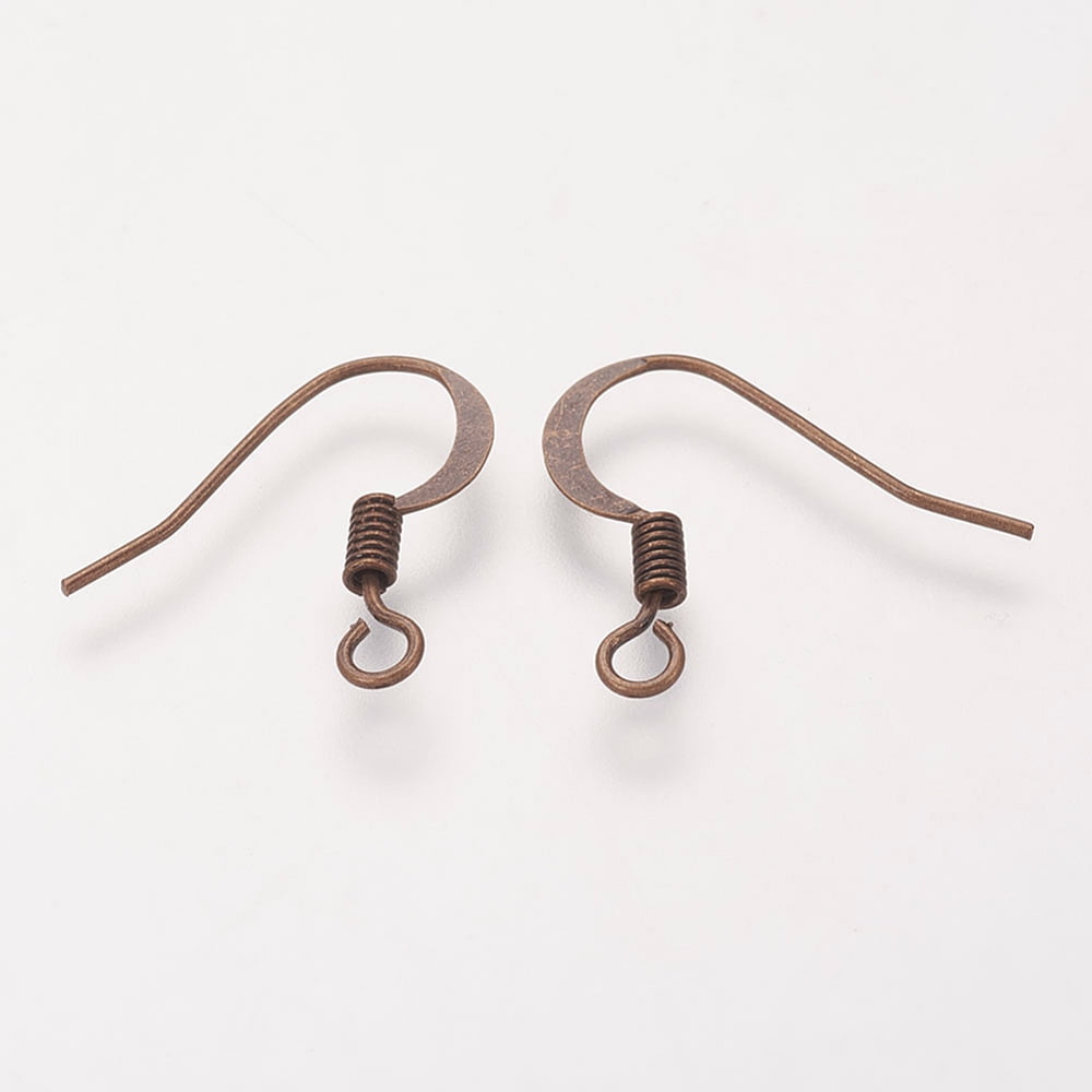 Brass French Earring Hooks Flat Earring Hooks Ear Wire with Horizontal Loop Nickel Free Red Copper 17mm Hole: 2mm 21 Gauge Pin: 0.7mm