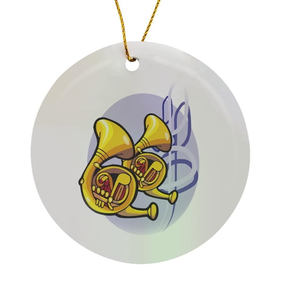 3drose, Brass French Horns Music Musical Instrument Design, Circle Porcelain Ornament