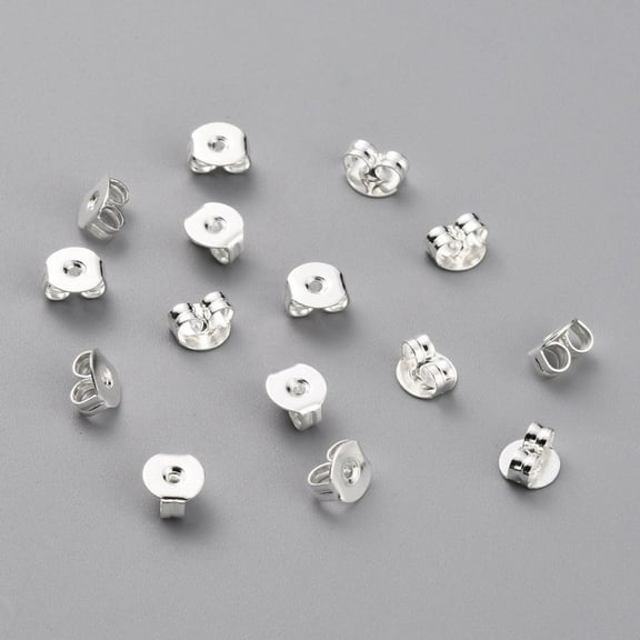 Brass Friction Ear Nuts Ear Locking Earring Backs for Post Stud Earrings 925 Sterling Silver Plated 5x5x3mm Hole: 1mm