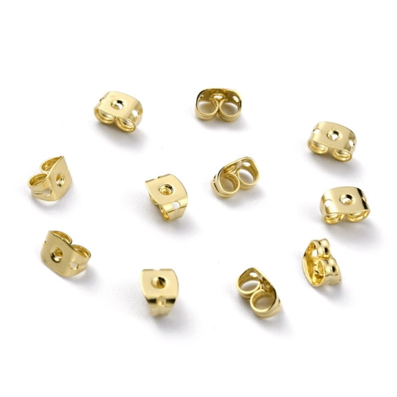 Brass Friction Ear Nuts Ear Locking Earring Backs for Post Stud Earrings with 3 Holes Real 24K golden Plated 6x4.5x3.5mm Hole: 1mm