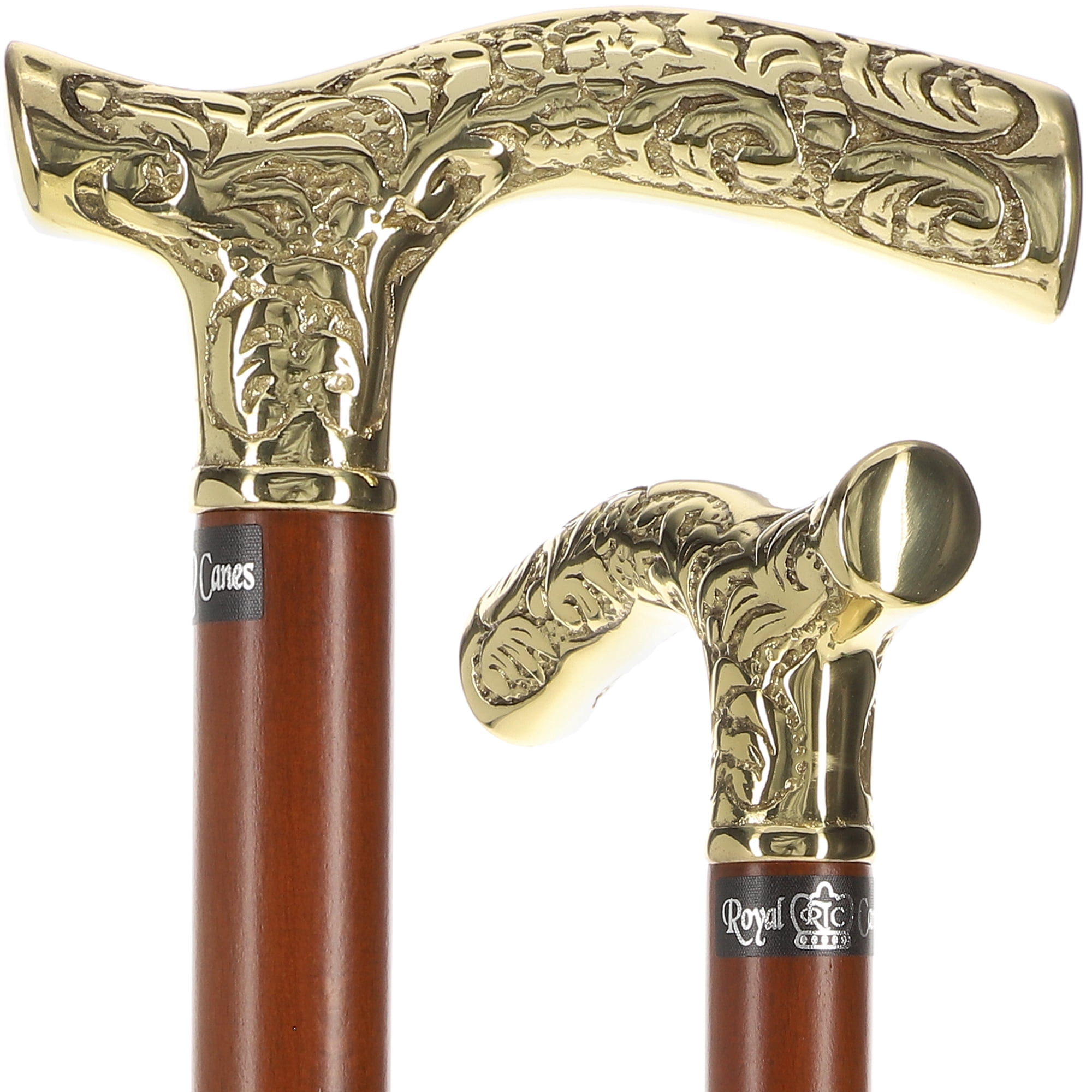 Premium Brass Fritz Handle Walking Cane – Brown Beechwood Shaft ...