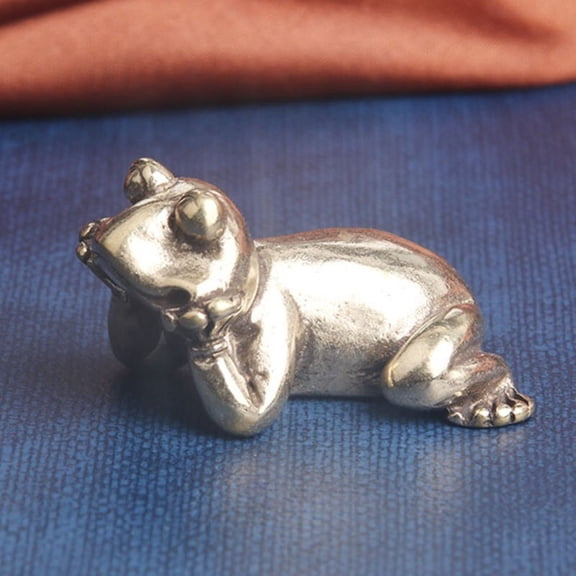 Brass Frog Figurine Solid Animal Statue Desk Decor Home Office Ornament