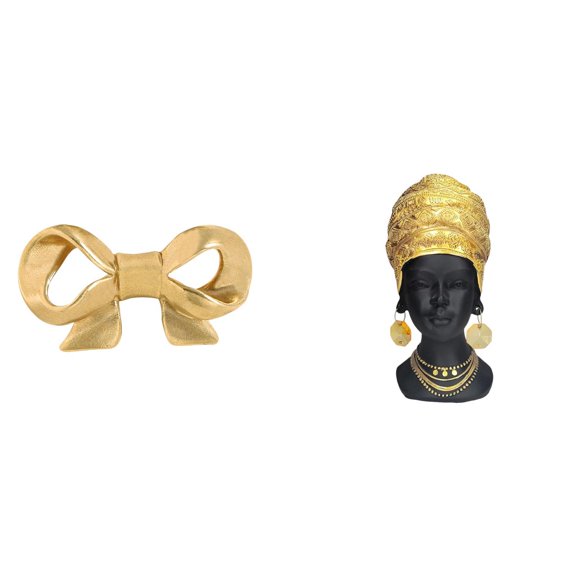 Brass Furniture Handle Bowknot Cabinet Pull African Woman Statue Ornament Unique Resin Material Home Office Decor Gift