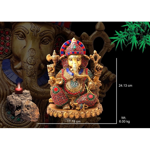 Brass Ganesha Statue - 9.5" Ganpati for home temple - Lord Ganpati idol -Vinayak Murti - Hindu god of luck - Ganesh idol - Home Decor - Gift