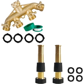 Brass Garden Hose 4 Way Splitter 5 Inch Jet Sweeper Nozzle Bundle