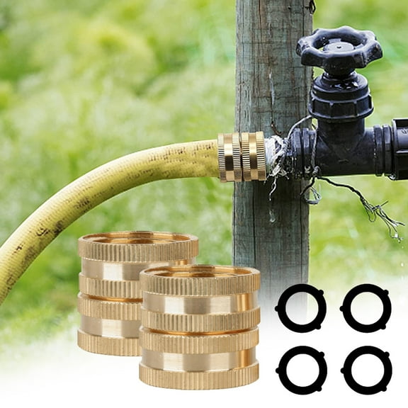 Brass Garden Hose Adapter 3/4 Inch Double Female Connector | Heavy Duty Metal Fitting | Leakproof and Rustproof | Fits Sprinklers, Nozzles, Faucets | 2 Pack with 4 Washers | 2.8x2.8cm