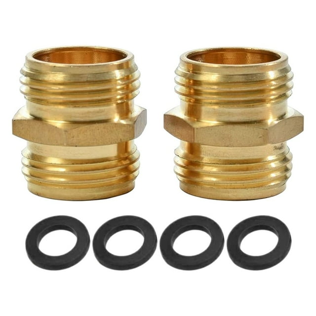 Brass Garden Hose Adapter Male To Male Quick Connector 2 Pack 3/4 Inch