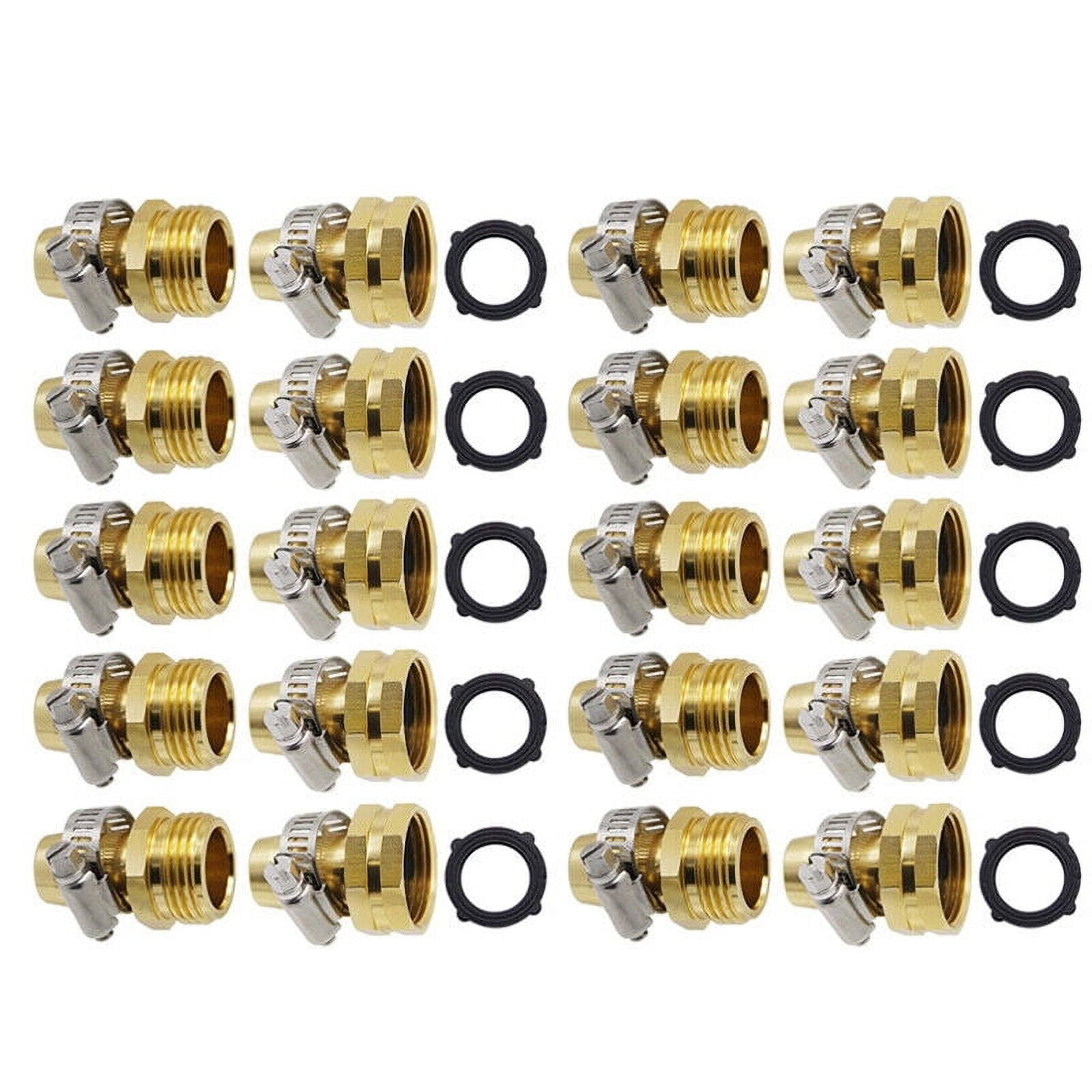 Brass Garden Hose Repair Connector with Clamps, Garden Hose Fitting Fit 5/8" And 3/4" Water Hose End Mender, Quick Connect Garden Hose Fittings, Garden Hose Quick Disconnect,10 Set