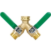 Amonnly Big Brass Garden Hose Splitter 2 Ways Heavy Duty, Y Valve Hose Splitter With Stainless Steel Long Handle, 3/4" GHT Thread Y Valve Water Garden Hose Tap Adapter