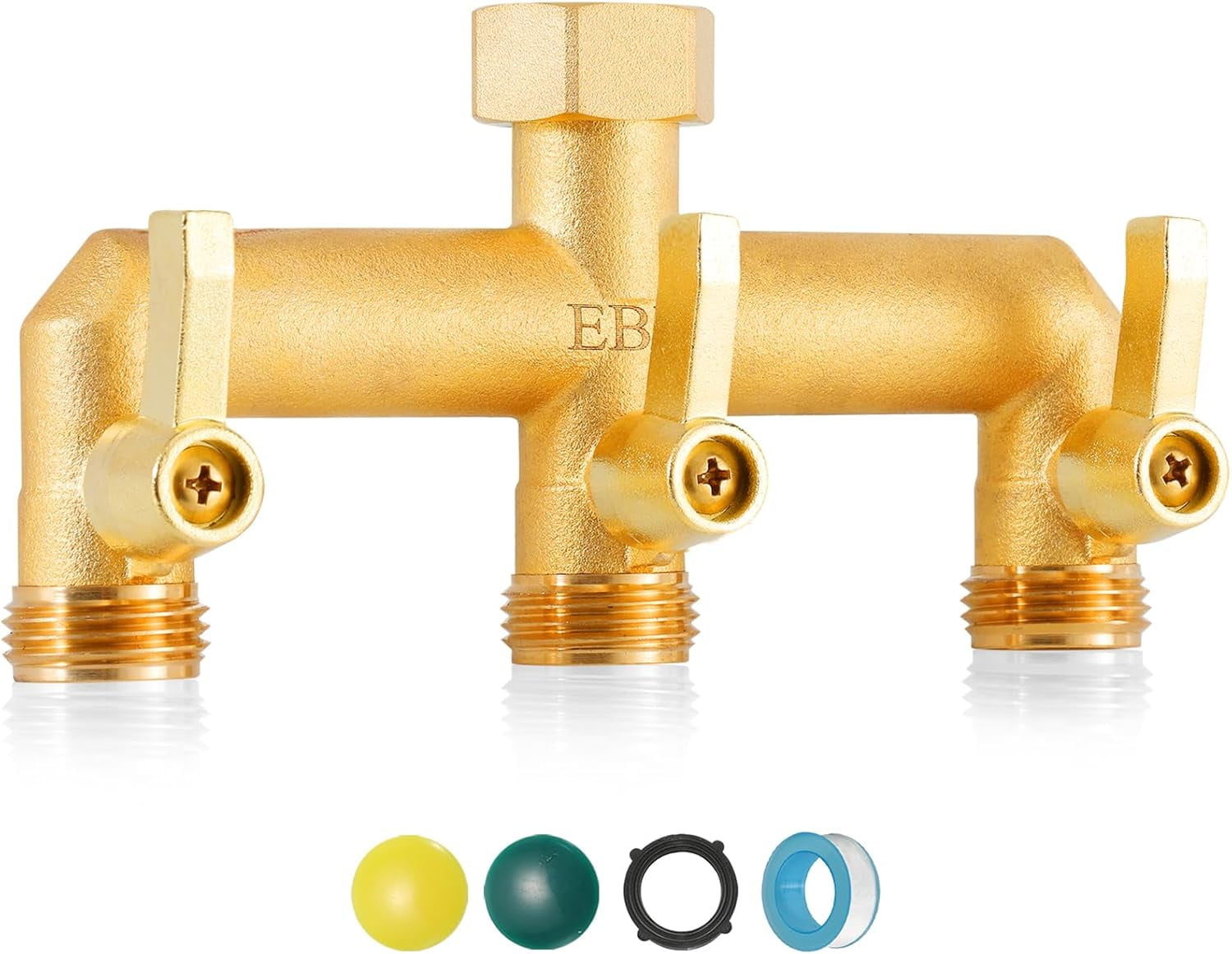 Brass Garden Hose Splitter, 3 Way Outdoor Faucet Long Metal Handle and ...