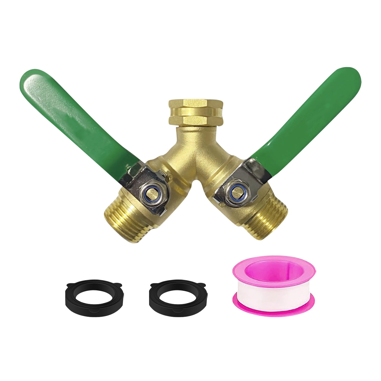 Brass Garden Hose Splitter 2 Way Heavy Duty, Brass Hose Y Splitter 2 Valves, Y Conneector With 2 Extra Rubber Washers