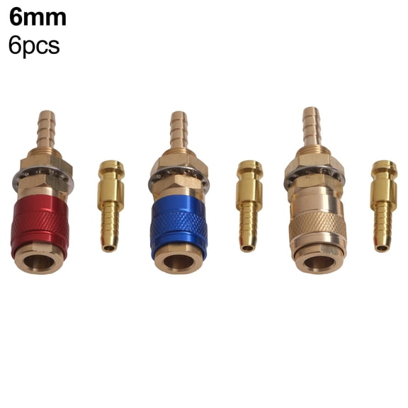 Brass Gas and Water Quick Connector Set for TIG Welding Torch, 6mm Hose Inner Diameter for Models 12, 18, 20, 27, 6-Piece Kit