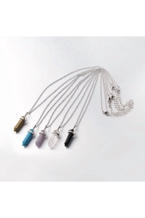 Brass Gemstone Bullet Pendant Necklaces with 316 Surgical Stainless Steel Cable Chains and Brass Lobster Claw Clasps Platinum 18.1 inch