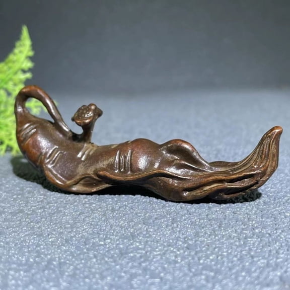 Brass Ginseng Ruyi Brush Rest Calligraphy Pen Holder Chinese Style Tea Pet Desk Decor Cultural Ornament for Study or Office