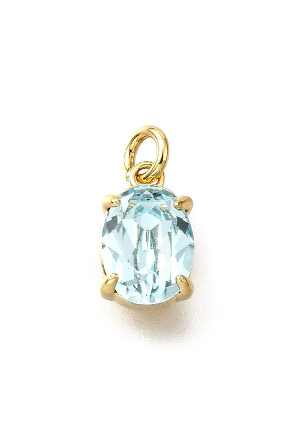 Brass Glass Charms Oval Charms With Jump Rings Loop Lead Free & Cadmium Free Rack Plating Lasting Plated Faceted Real 18K golden Plated 10x6x5mm Hole: 2mm