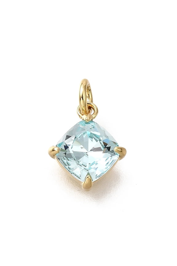 Brass Glass Charms Rhomboid Charms With Jump Rings Loop Lead Free Cadmium Free Rack Plating Lasting Plated Faceted Real 18K Gold Plated