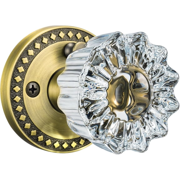 Brass Glass Door Knobs, Privacy Crystal Door Knobs Interior with Lock, Vintage Glass Door Knobs Interior for Bedroom Bathroom, Antique Brass Crystal Door Knob, 1 Pack