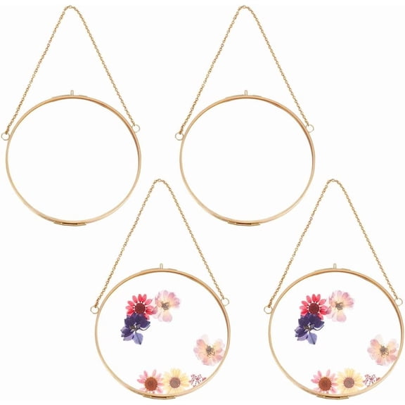 Brass Glass Hanging Photo Frame DIY Artwork Display Frame Flat Round Golden 262mm