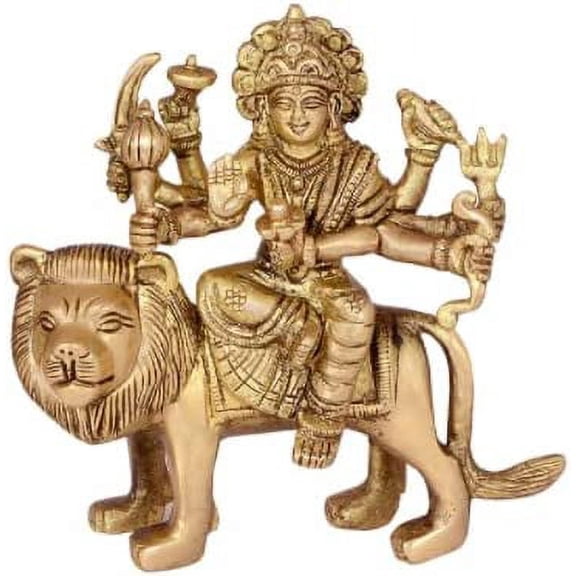 Brass Goddess Durga, (Approx. 5.2 Inches)