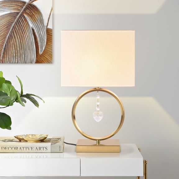 Brass Gold Modern Table Lamp with Crystal, Contemporary Rectangular Lamp for Living Room, Bedroom, Nightstand and Entryway