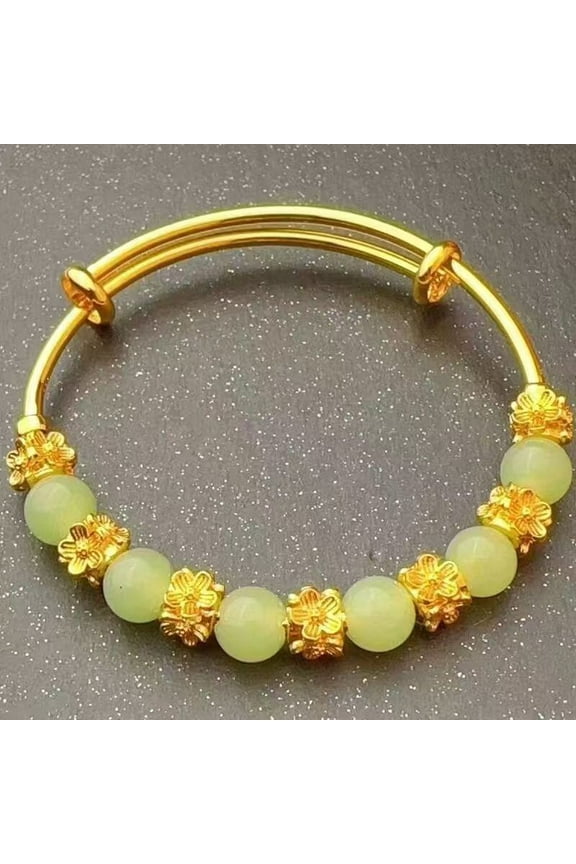 Brass Gold-plated Chalcedony Flower Pull Bracelet Hand Accessory Ancient Style Women's Light Luxury Versatile High-end Feeling Bracelet