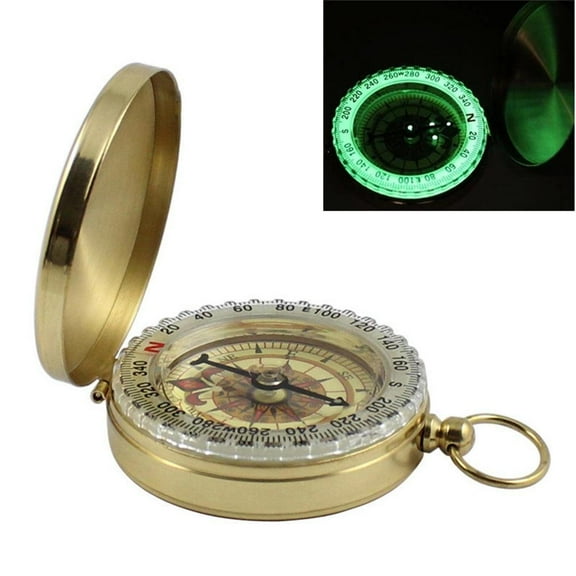 Brass Golden Compass Navigation Waterproof with Night-light Round Golden Navigation Tool for Camping Hiking Climbing