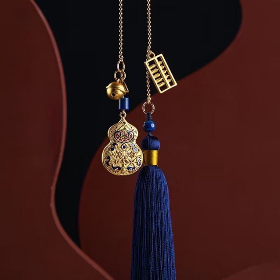 Brass Gourd Car Pendant Rearview Mirror Hanging Ornament Peace Amulet Chinese Style Interior Decor for Men Women