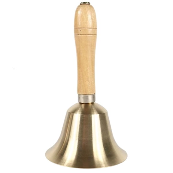 Brass Hand Call Bell Dinner Service Bell Large Hand Call Bell with Wood Handle for School Classroom, Service and Game