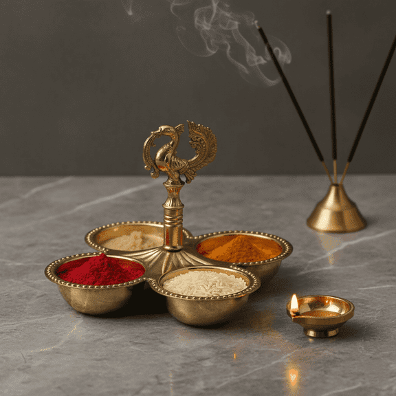 Brass Handcrafted Golden Shade Chopada  Multipurpose Pooja Essential Box