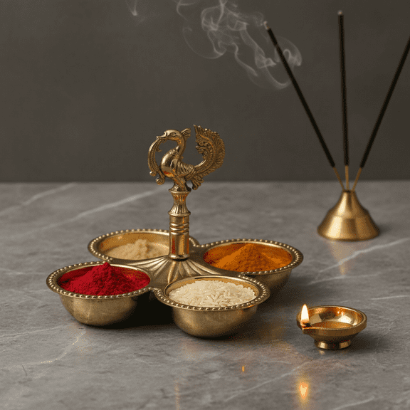 Brass Handcrafted Golden Shade Chopada Multipurpose Pooja Essential Box