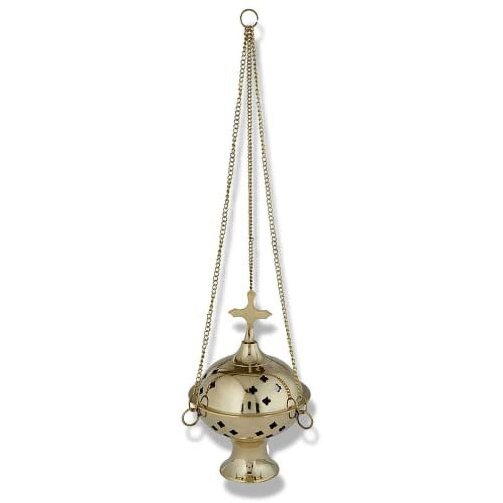 Brass Hanging Censer Incense Burner With Cross, Catholic Decor For Home