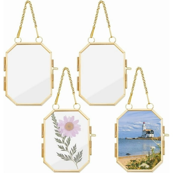 Brass Hanging Photo Frames with Glass Windows for Home Decorations Octagon 15cm