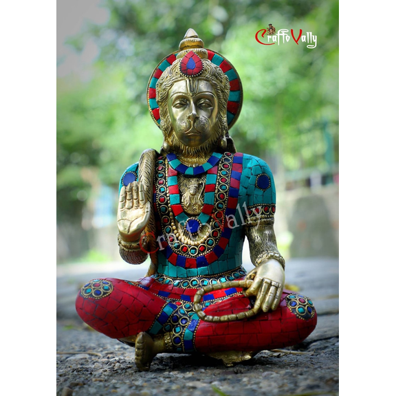 Brass Hanuman Statue,28CM Blessing Hanuman, Hanuman in Yoga Mudras, Monkey God Hanumana, Lord Hanuman For Temple, Office, Home,corner,Gift!