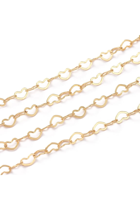 Brass Heart Link Chains Soldered Cadmium Free Nickel Free Lead Free with Spool Long-Lasting Plated Real 18K golden Plated 3x5x0.5mm 16.4 Feet(5m)/roll