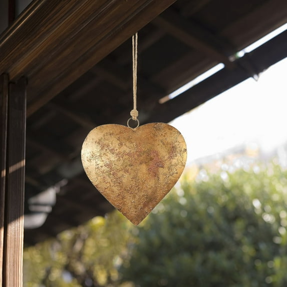 Brass Heart Shaped Decorative Bells - Polished Metal Surface, Ramadan Decorations, Soft Jingle Sound, Detachable Hanging Rope, Perfect for Home Window and Holiday Decor Tarnish-Resistant, 1pc