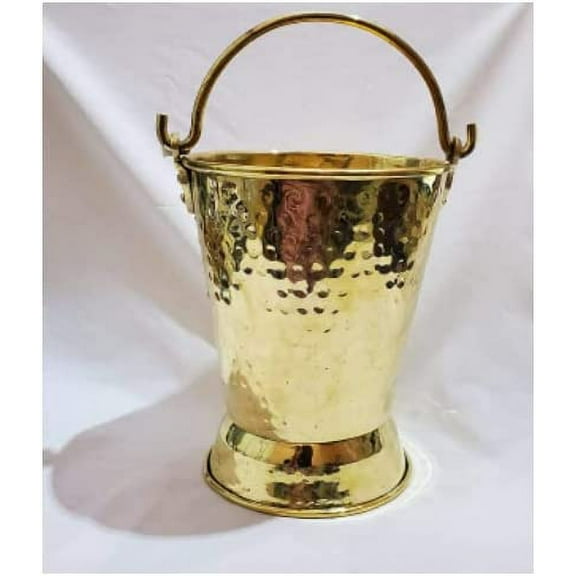 Brass Heavy Weight Hammered Design Bucket (Approx. 2.5 Ltr, Dia. 6.25 Inch) Ice Bucket/Brass Bucket for Pooja/Pooja Essentials
