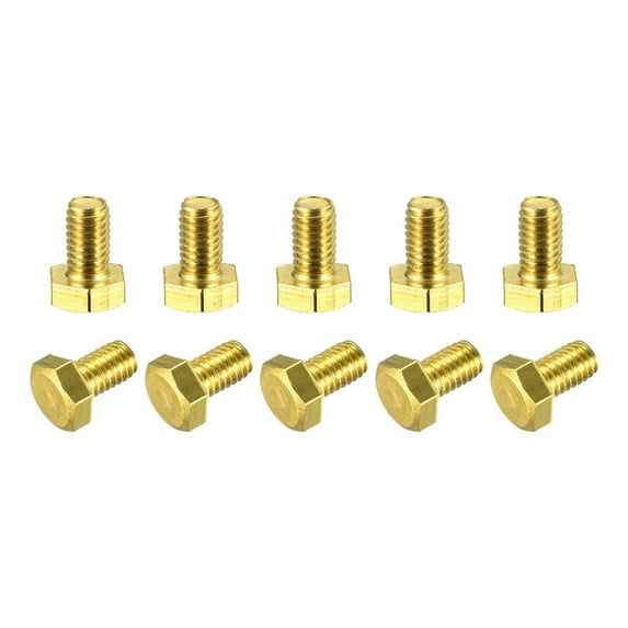 Brass Hex Bolts, M6x10mm 10 Pack Fully Thread Grade 4.8 Machine Screws
