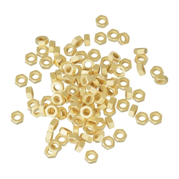 (M2x0.4-100Pcs)Brass Hex Nuts, Metric Coarse Thread Hexagon Nut,ISO 4032, Class 4.8 Screw Bolt Fasteners, Hardware Lock Nut(H52 Brass)