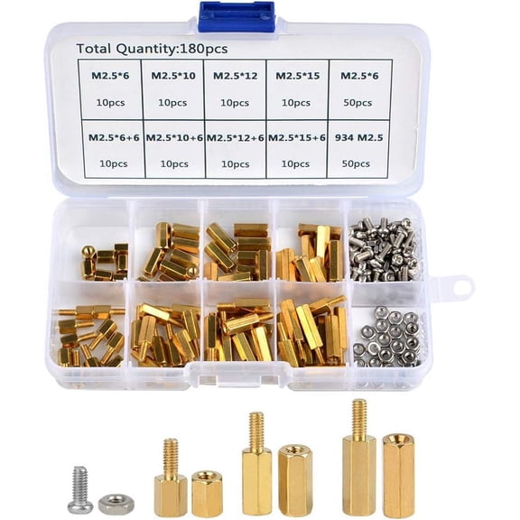 Brass Hex Standoff, Compact Portable Design And Easy Installation For Multifunction Industrial Use With Easy Storage Plastic Box, 180Pcs