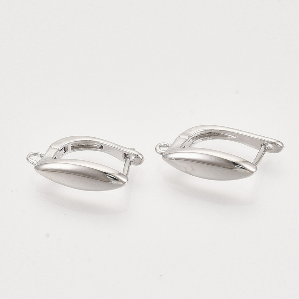 Brass Hoop Earring Findings with Latch Back Closure Nickel Free with Horizontal Loop Horse Eye Real Platinum Plated 17.5x5x12.5mm Hole: 1.2mm pin: 1x0.7mm