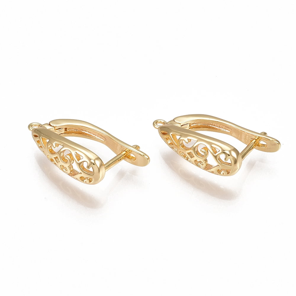 Brass Hoop Earring Findings with Latch Back Closure Nickel Free Real 18K golden Plated 19x12x6mm Hole: 0.8mm Pin: 1mm