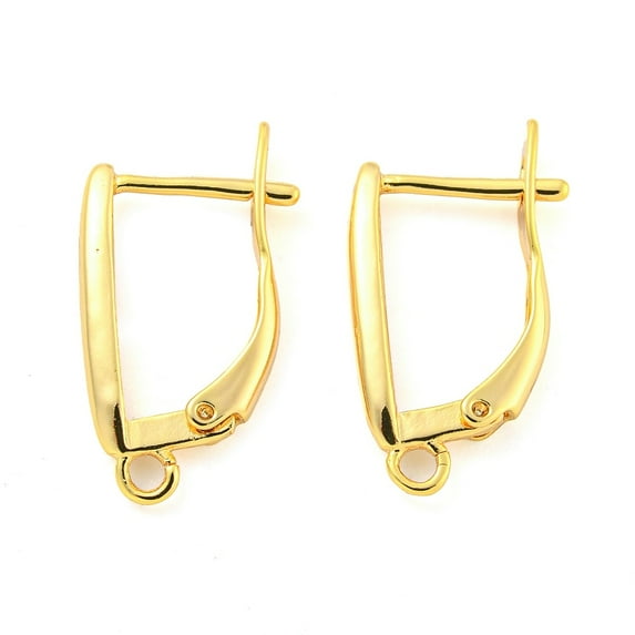 Brass Hoop Earring Findings with Latch Back Closure Oval Real 18K golden Plated 21x11.5x3mm Hole: 1.6mm Pin: 0.9mm
