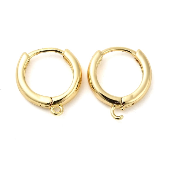 Brass Hoop Earrings Huggie Hoop Earring Findings Long-Lasting Plated with Horizontal Loop Ring Real 18K Gold Plated 16x15x2-4mm Hole: 1.2mm
