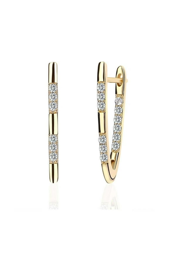 Brass Hoop Earrings With Micro Pave Cubic Zircon Letter V Gold 30X3Mm P555