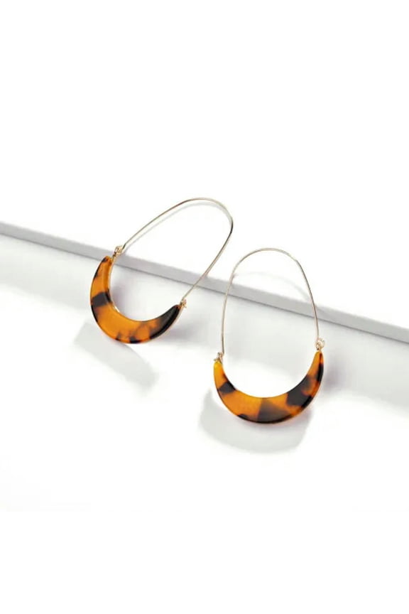 Brass Hoops Acetate Tortoise Shell Crescent Luna Moon Hoop Earrings