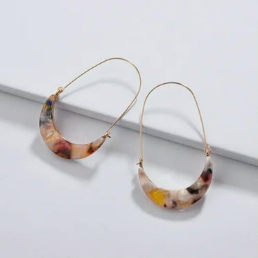Brass Hoops Acetate Tortoise Shell Crescent Luna Moon Hoop Earrings