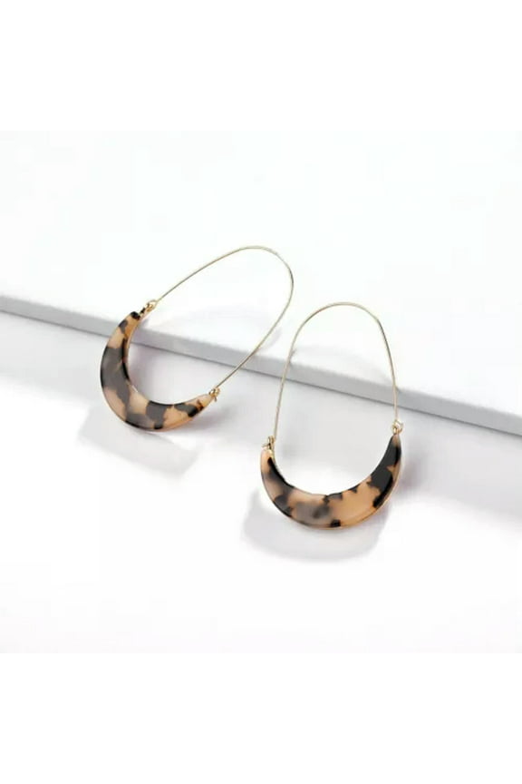 Brass Hoops Acetate Tortoise Shell Crescent Luna Moon Hoop Earrings