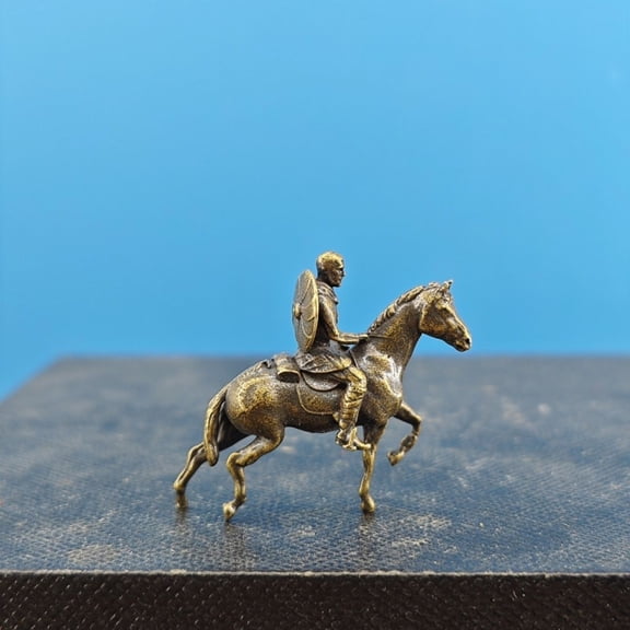 Brass Horseback Farmer Sculpture Miniature Bonsai Rockery Ornament Landscape Decor Cultural Collectible