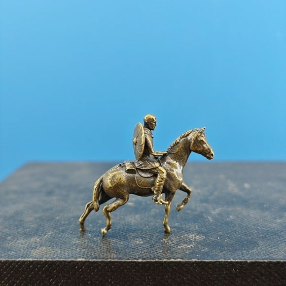 Brass Horseback Farmer Sculpture Miniature Bonsai Rockery Ornament Landscape Decor Cultural Collectible