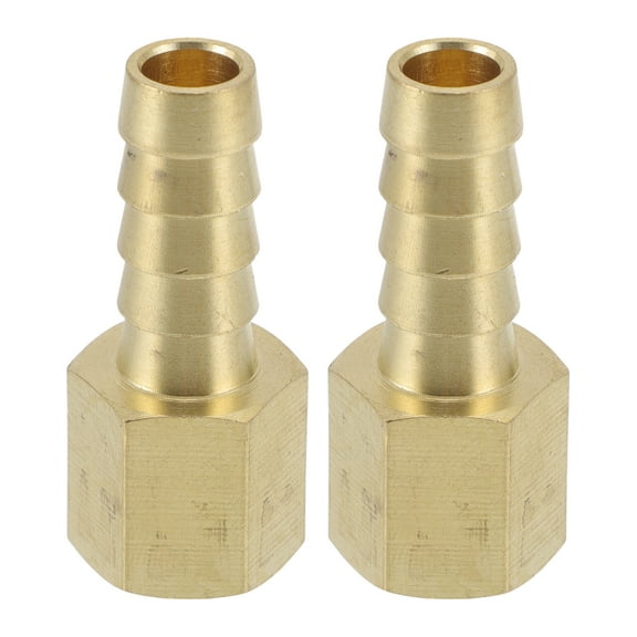 Brass Hose Barb Fittings 7/16" 1/4"NPT Female Thread Connector for Air Water Oil Gas Fuel 2 Pcs Gold Tone